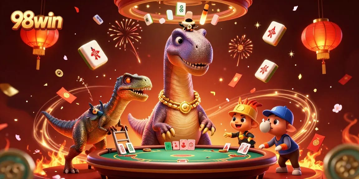 Experience the excitement of 98win with 3D cartoon characters and dynamic gaming elements in a vibrant casino.