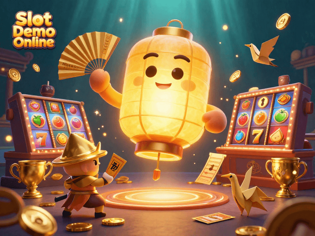 Spin and win with Slot Demo Online featuring a magical lantern spirit and slot machines.