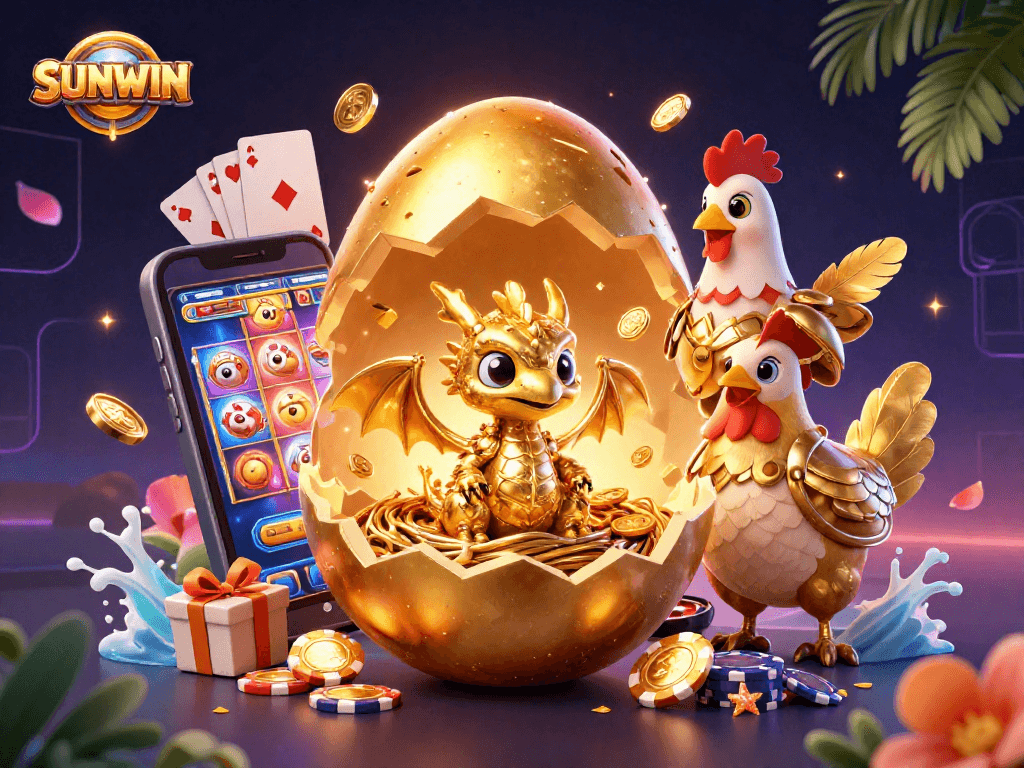SUNWIN reveals a golden dragon on poker chips amidst dynamic casino elements, showcasing excitement in gaming.