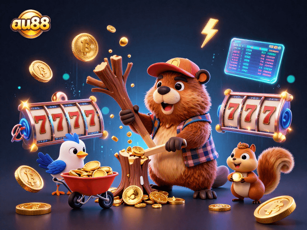 Spin and win with AU88's vibrant slot machine action featuring lively cartoon characters.