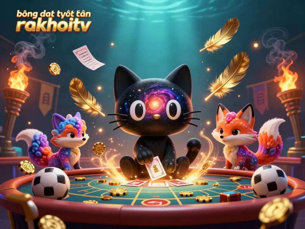 Engage with bóng đá trực tuyến rakhoitv at a cosmic casino table with the black hole cat and colorful nebula fox.