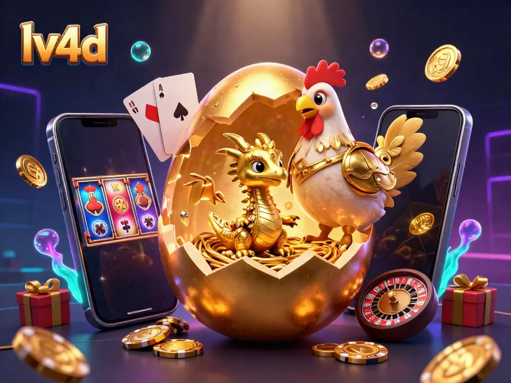 Experience exhilarating gaming action with lv4d, featuring a golden baby dragon on a poker chip nest.