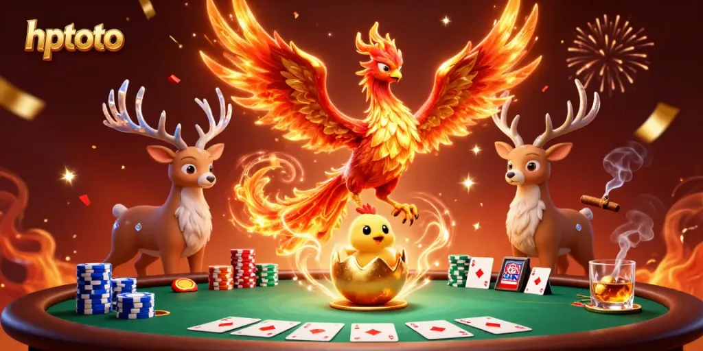 Engage in hptoto and experience vibrant 3D casino elements with fiery phoenix and poker chips.