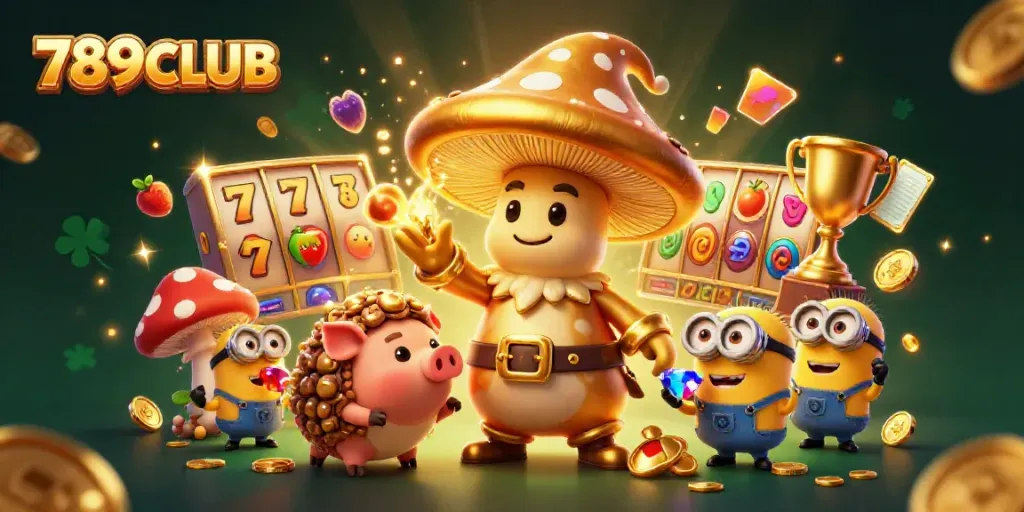 Experience thrilling fun with 789CLUB, represented by a magical wizard and treasure-hunting pig in an exciting casino scene.