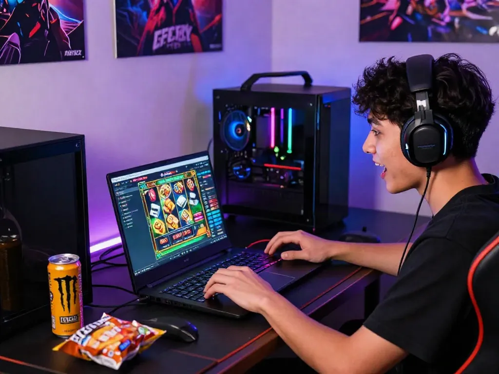 Engaging online gaming scene highlighting a player immersed in situs slot gacor.