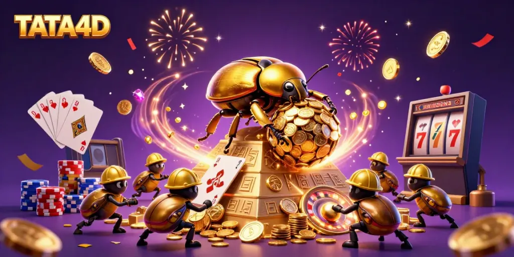 Experience the excitement of TATA4D's live casino with dynamic gaming elements and vibrant illustrations.