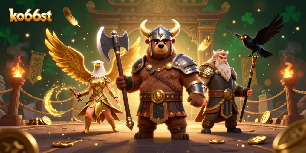 Experience thrilling gameplay with KO66ST's vibrant casino scene featuring iconic characters and dynamic game elements.