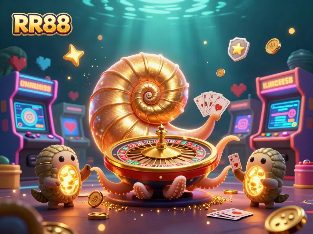 Engaging RR88 casino scene featuring a nautilus roulette wheel and glowing game elements.