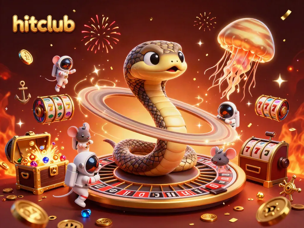 Experience thrilling bets with hitclub's dynamic cosmic casino scene featuring roulette and lucky 7s.
