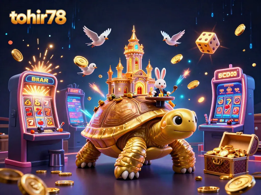 Experience thrilling jackpots with tohir78's vibrant 3D casino world featuring a golden tortoise and a rabbit dealer.