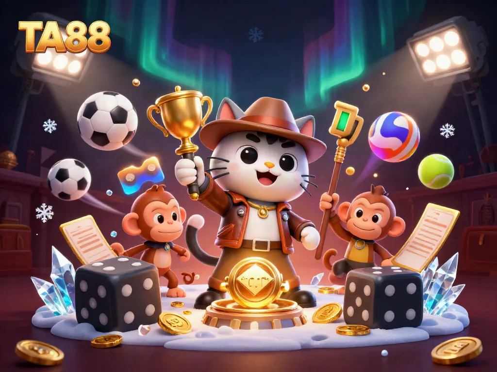 Engage with TA88's thrilling casino adventure featuring a cartoon archaeologist cat uncovering treasures.