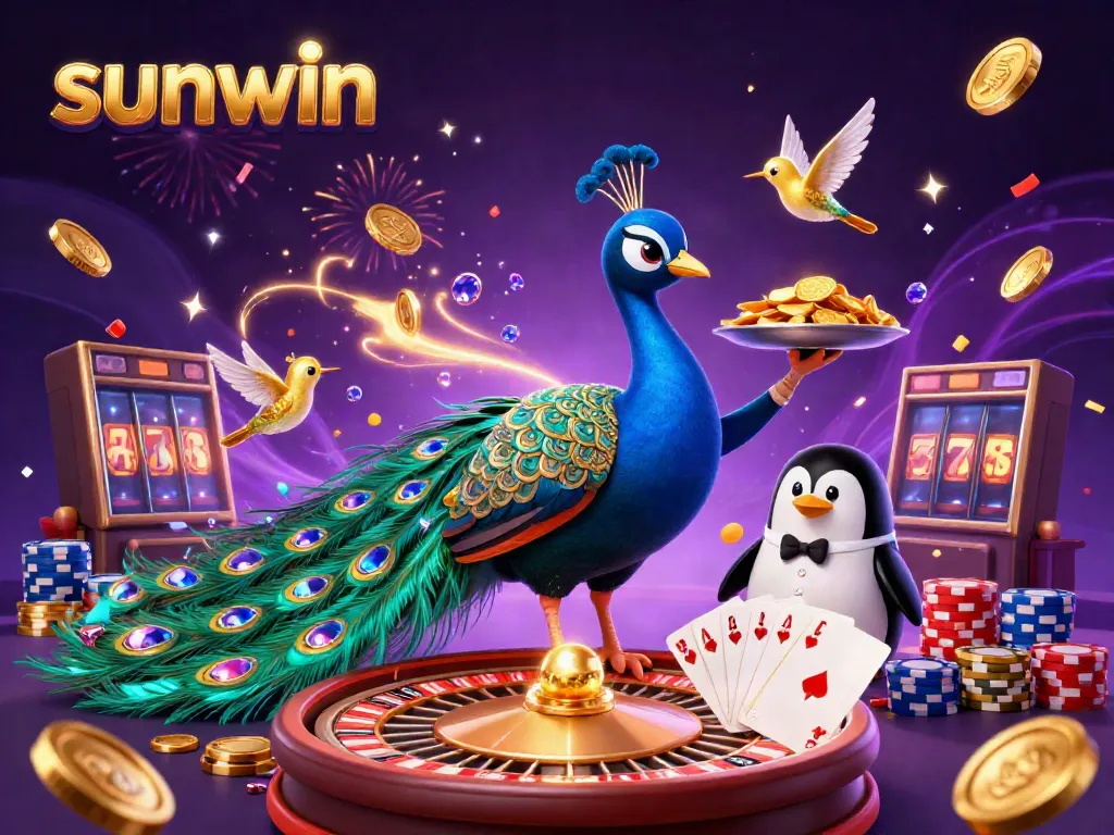 Spin the reels and win big with sunwin in this vibrant casino-themed illustration.