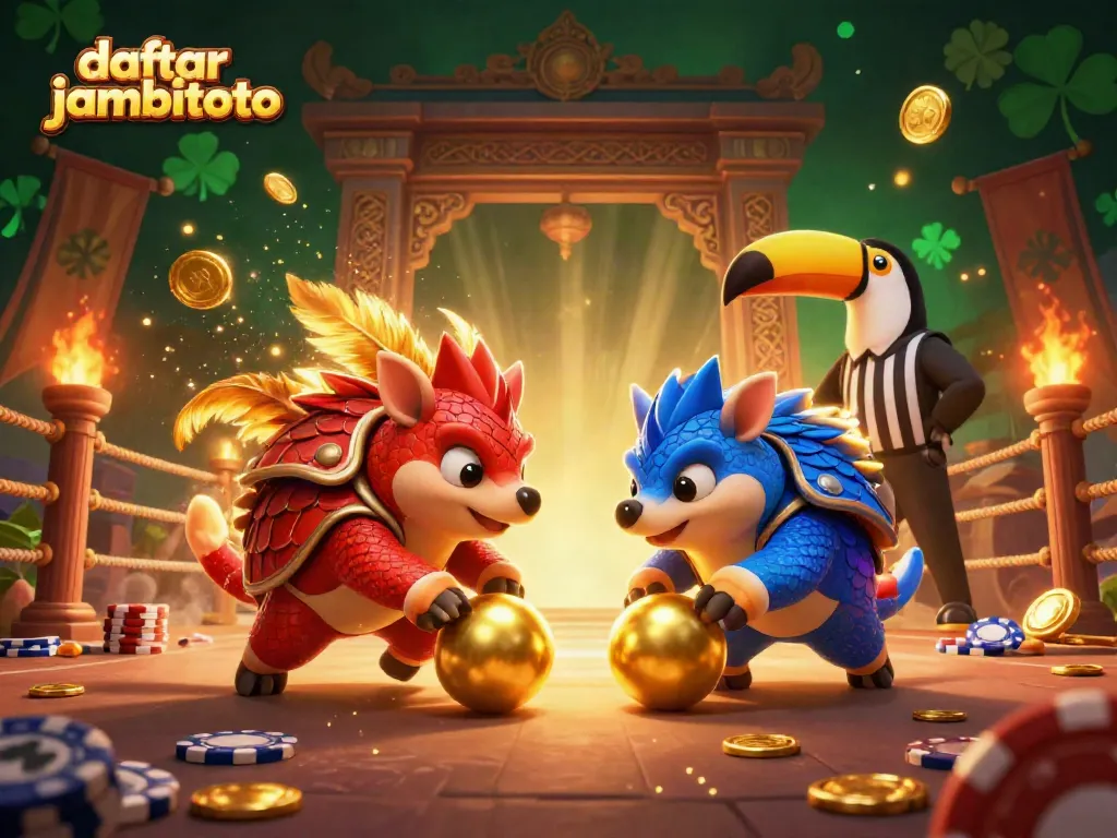 Engaging scene of daftar jambitoto showcased with rival pangolins bowling poker chips in an exciting casino setting.