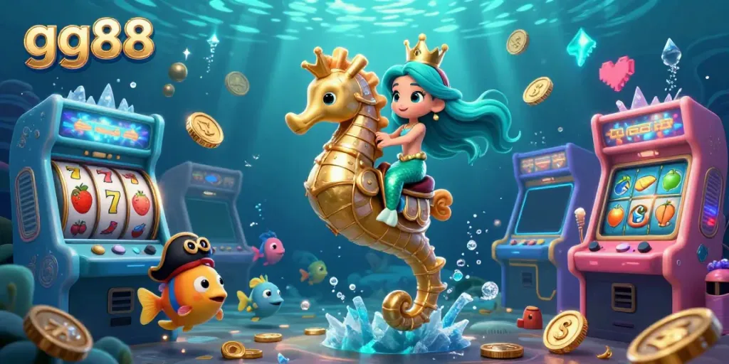 Engage with interactive gameplay in a vibrant underwater casino world featuring gg88 elements.
