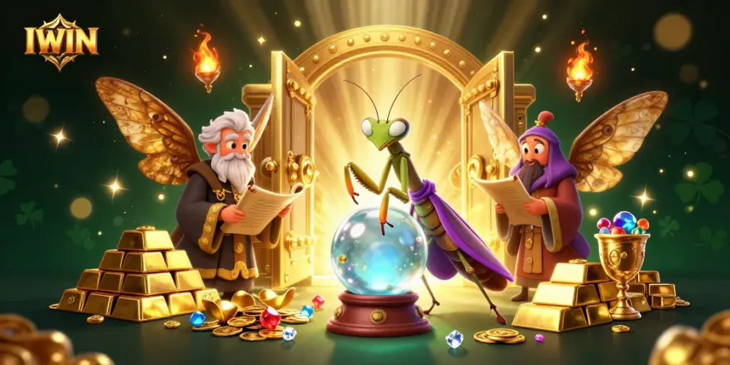 IWIN players engage in exciting casino adventures with treasure-filled illustrations and mystical characters.