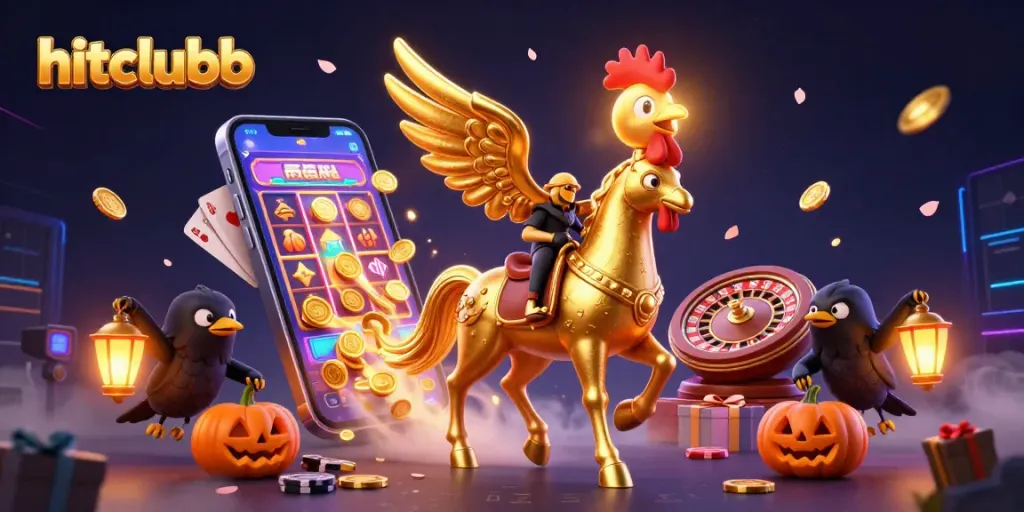 Experience the hitclubb casino adventure with a vibrant 3D scene filled with exciting gaming elements.