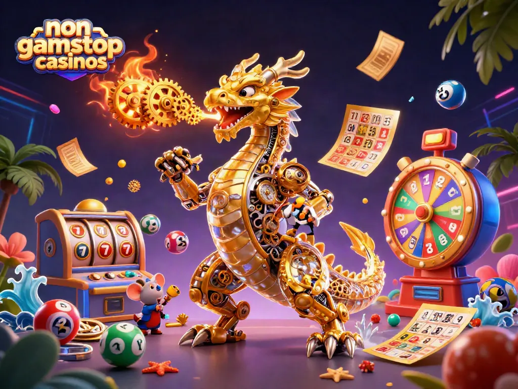Experience non gamstop casinos with an engaging golden dragon and dynamic game elements soaring around.