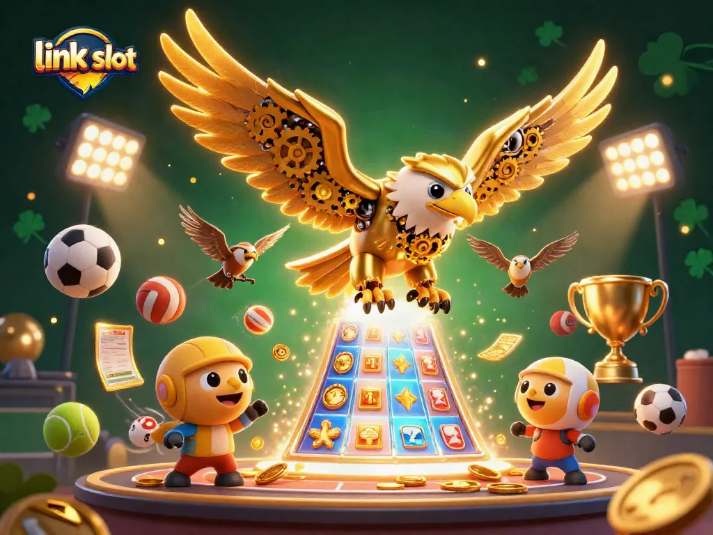 Spin and win big with link slot in this vibrant 3D casino scene, filled with excitement!