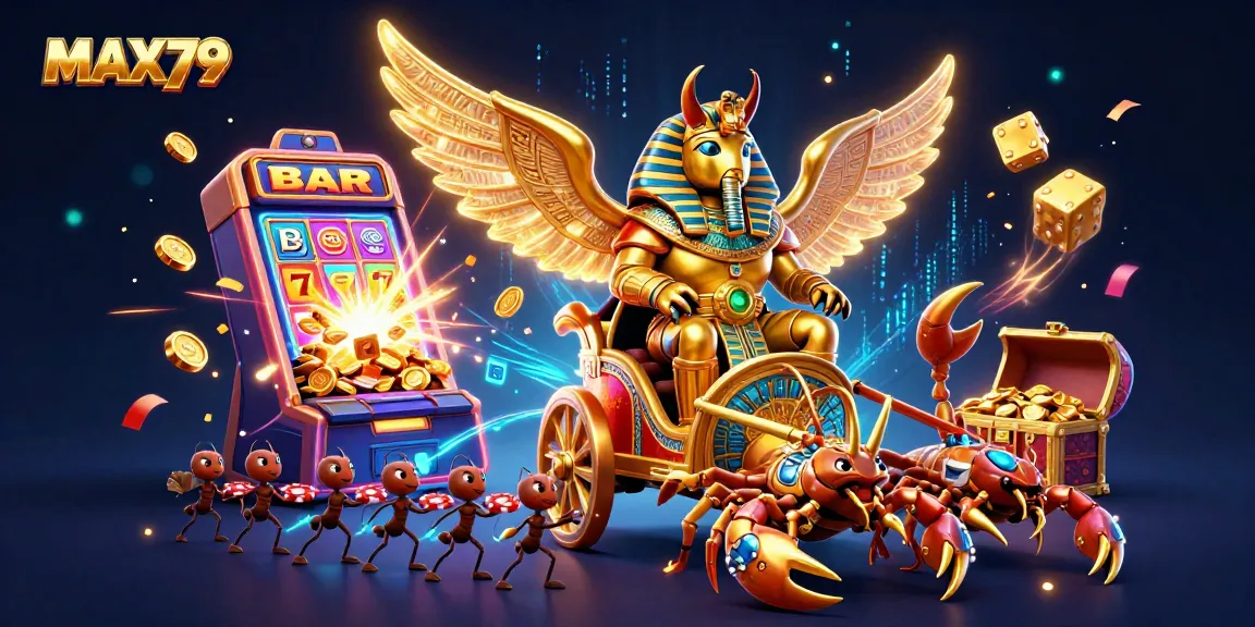 MAX79 illuminates excitement with a colossal beetle and vibrant casino symbols in action.