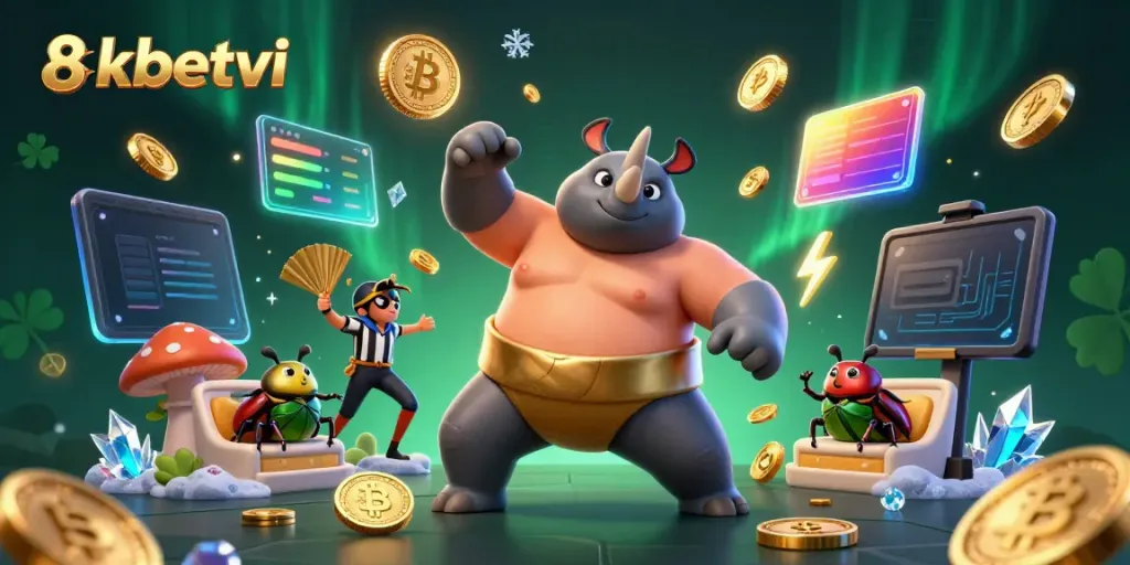 Experience the excitement of 8xbetvi with a dynamic cartoon scene featuring a beetle sumo champion!