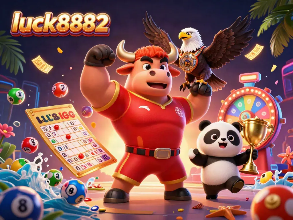 Experience exhilarating gameplay with luck8882 in a vibrant casino-themed scene featuring dynamic lottery and bingo elements.