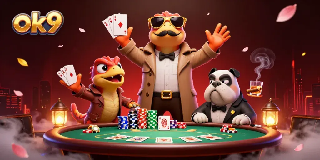 Experience the vibrant ok9 VIP casino scene with raptors in disguise amidst poker excitement.