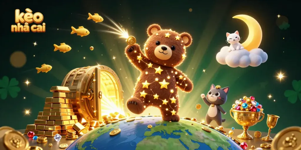 Engage with the dynamic world of kèo nhà cái, where a constellation bear and friends explore treasures below.