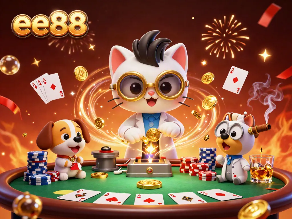 Players enjoy an engaging ee88 poker scene with colorful chips and celebratory elements.