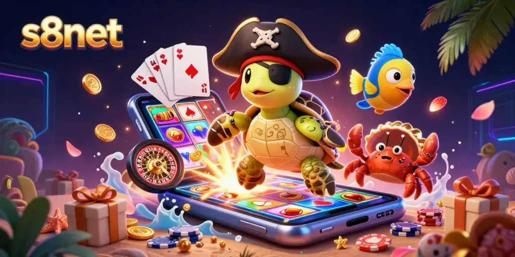 Engage with thrilling slots action at S8net with vibrant 3D casino characters and game elements.