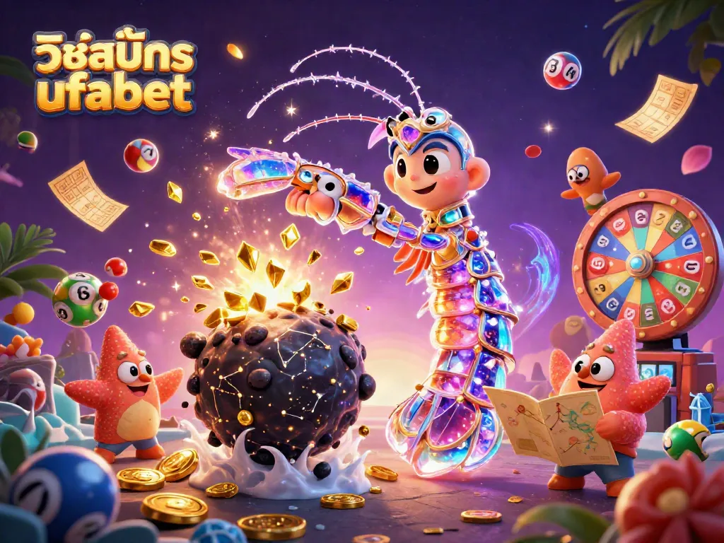 Engage in วิธีสมัคร ufabet with vibrant lottery elements and energetic characters in a dynamic casino scene.