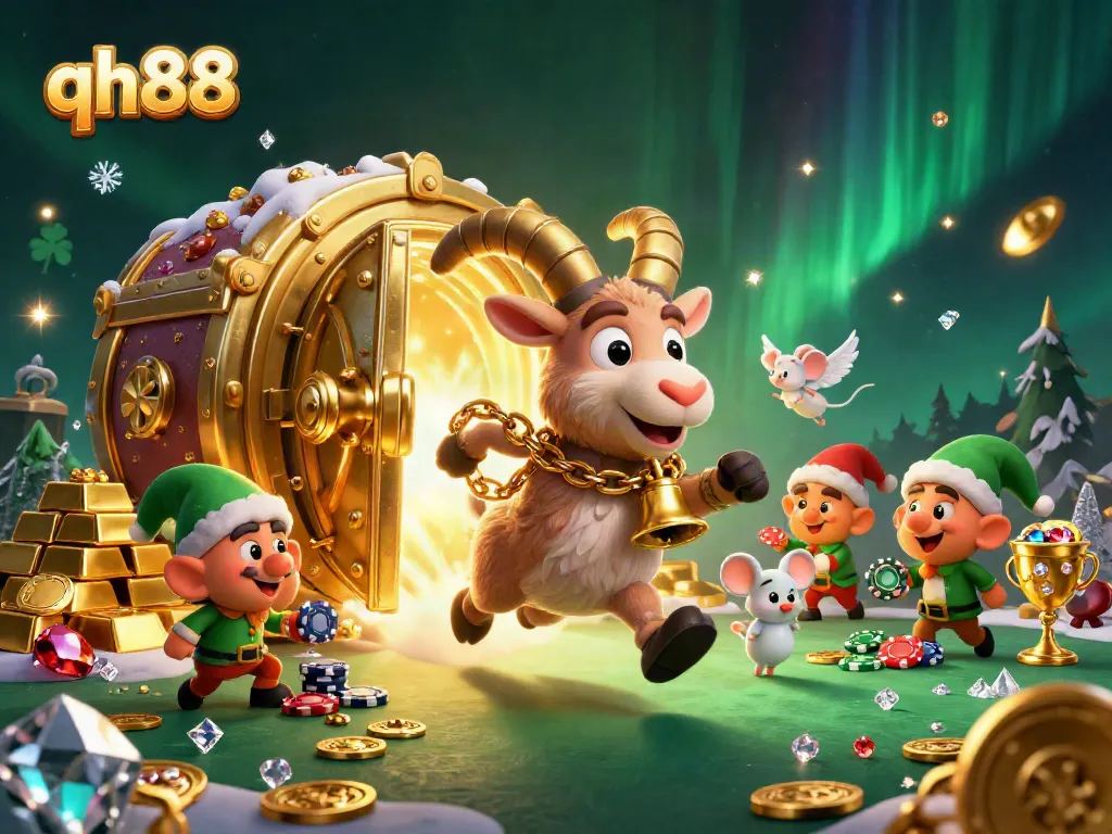 Engage with the thrilling experience of qh88 casino as festive characters and treasures fill the lively scene.