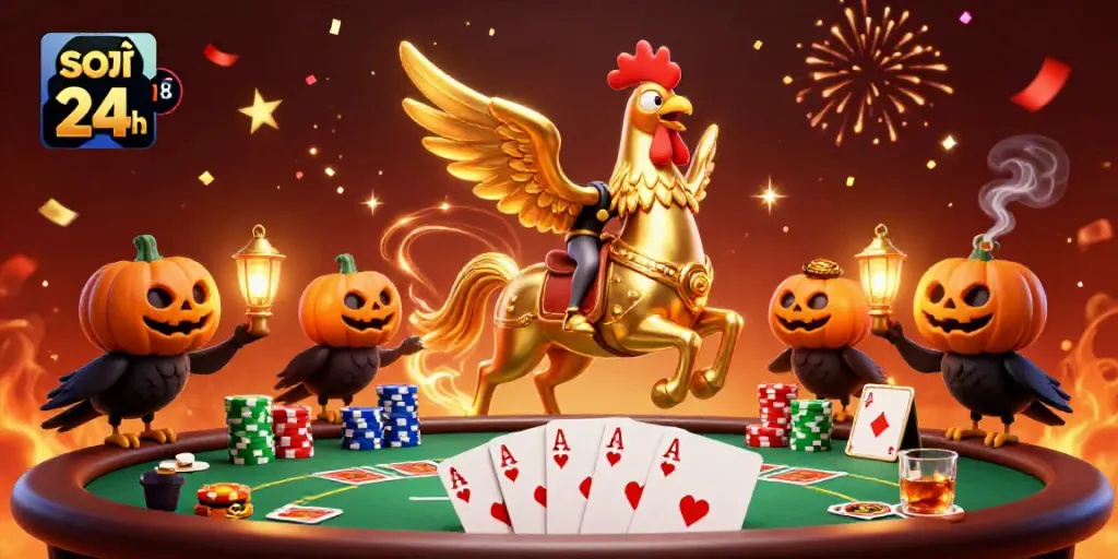 Experience thrilling casino action with soi cầu 24h featuring a golden rooster and crow companions in a vibrant 3D scene.