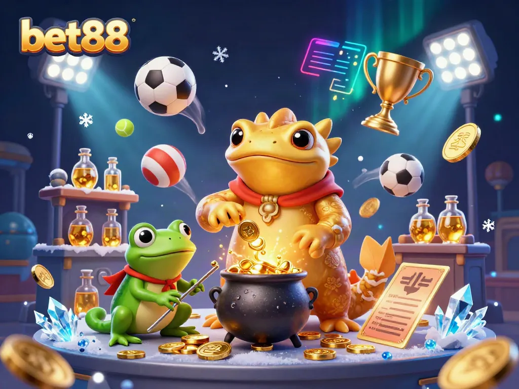 Experience the magic of bet88 with a golden salamander alchemist and vibrant sports elements.
