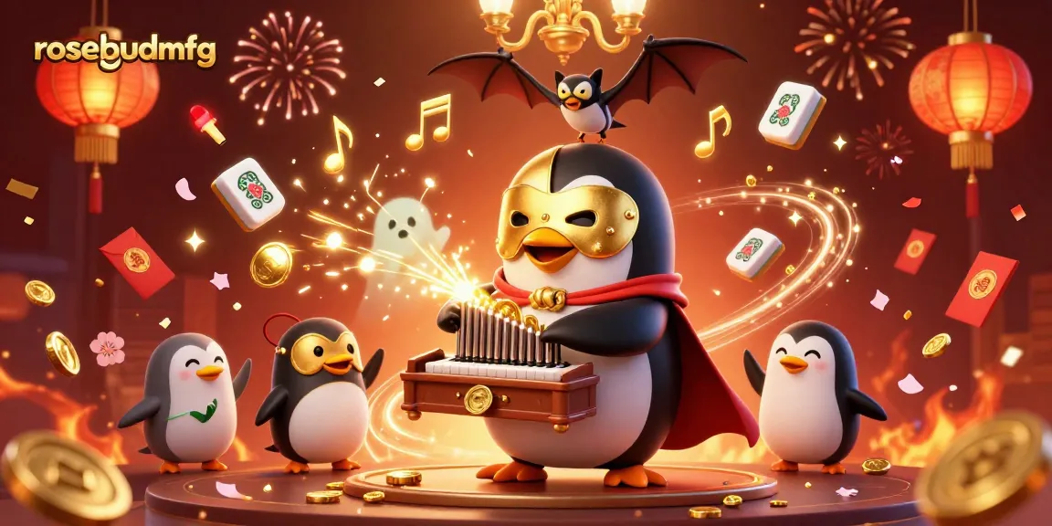 Engage with rosebudmfg's vibrant casino world featuring a whimsical penguin playing for gold.