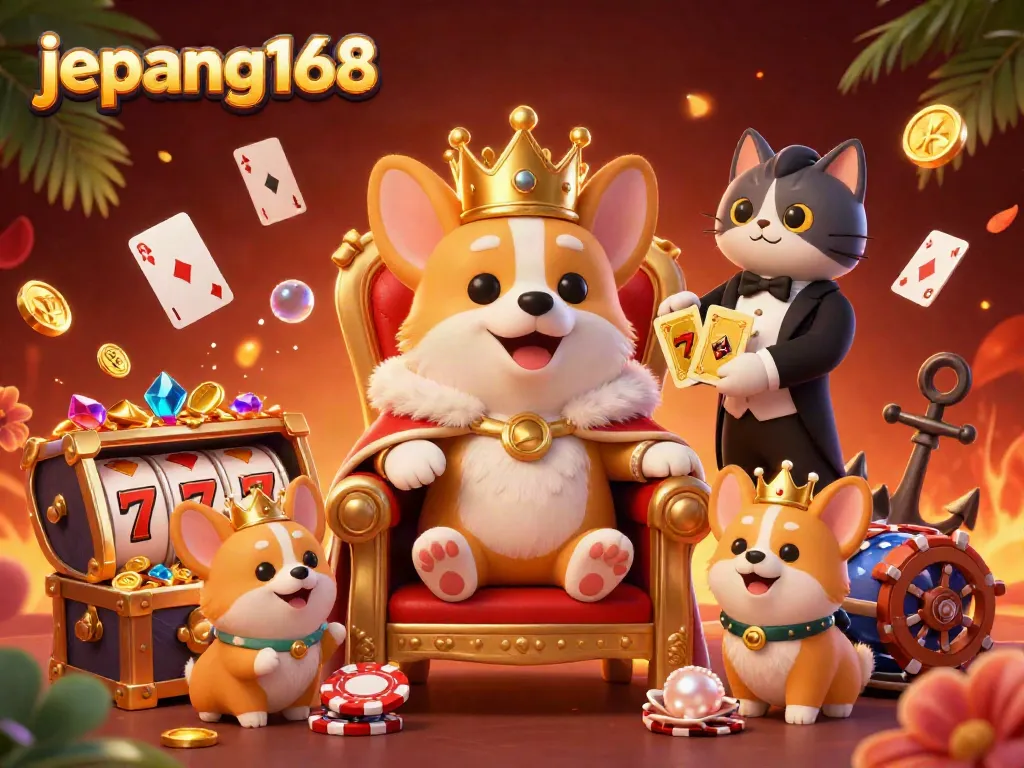 Experience the vibrant gaming world of jepang168 with its royal corgi surrounded by exciting slot elements.