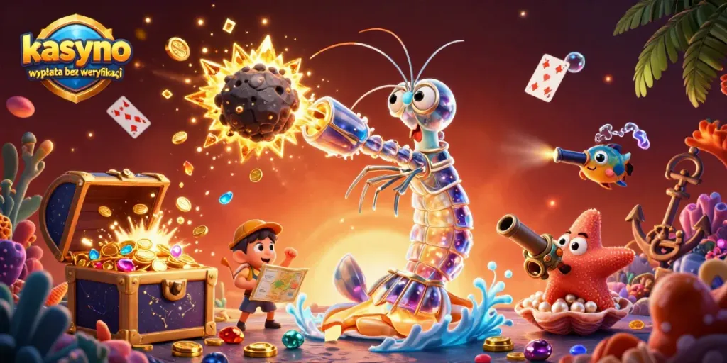 Experience kasyno wypłata bez weryfikacji with golden gems and coins exploding in vibrant underwater scene.