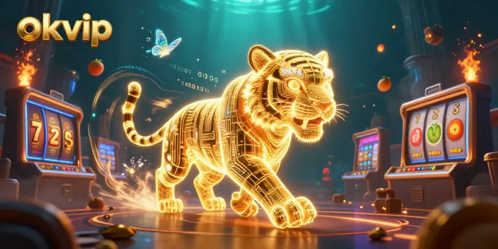 Experience thrilling gameplay at okvip with vibrant casino elements in a dynamic digital landscape.