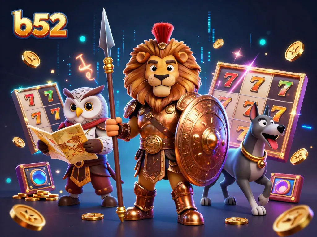Spin and win with the b52 lion in a vibrant 3D casino scene with slot adventures.