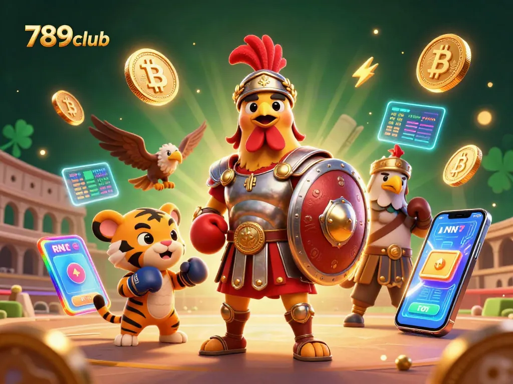 Engage with 789club in this vibrant 3D illustration showcasing fantasy gambling elements and characters.
