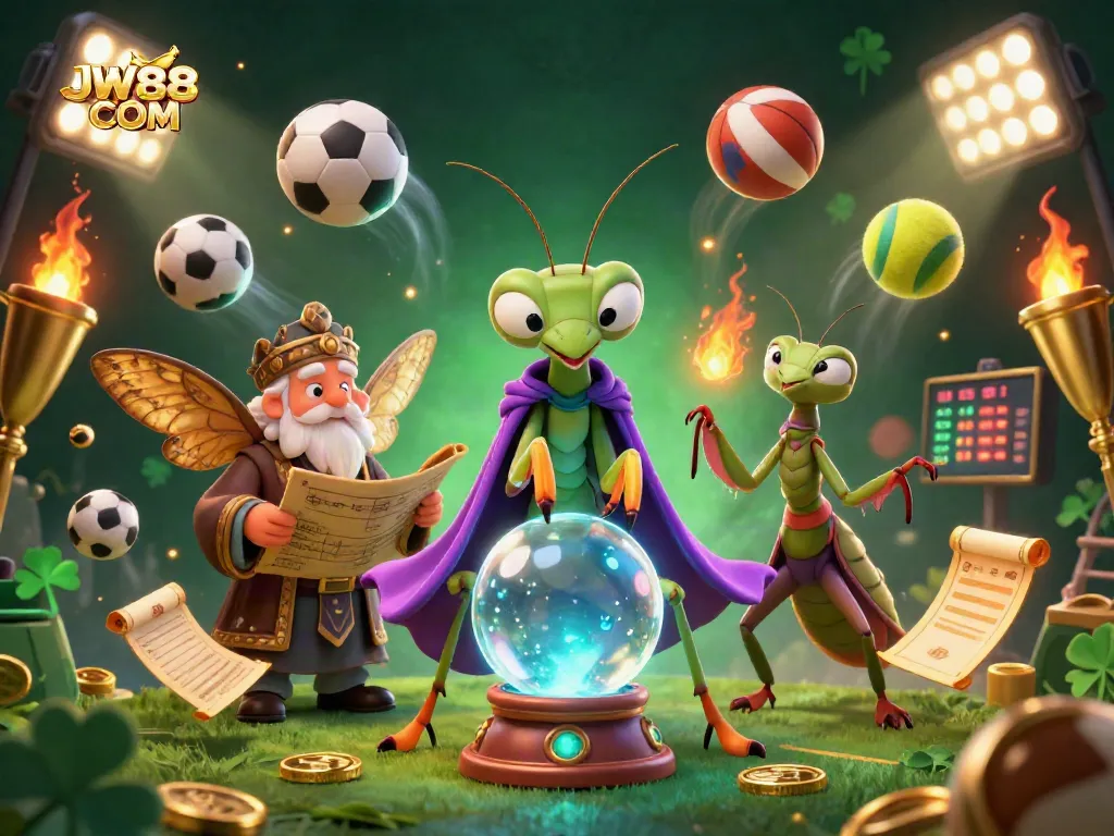 Engage with JW88 COM's vibrant casino scene featuring cartoon characters and sports elements in mid-action.