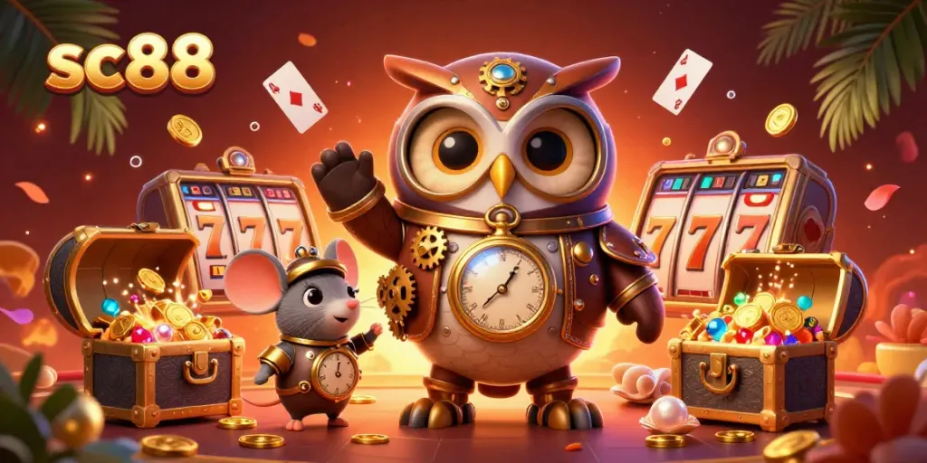 Experience the excitement of sc88 slots and jackpots with a vibrant casino-themed illustration.