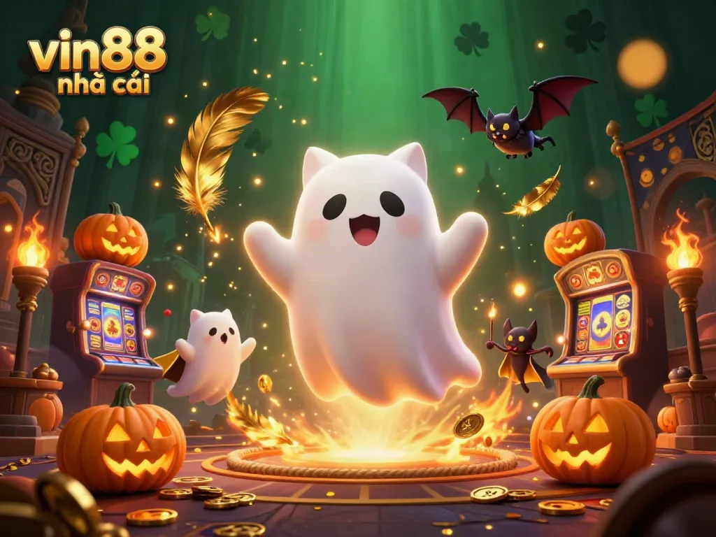Experience exciting gameplay at vin88 nhà cái with friendly ghost cat and vibrant casino elements.