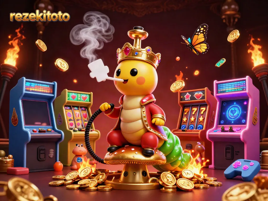 Immerse in the rezekitoto gaming world with a rich 3D casino scene featuring vibrant characters and slot elements.