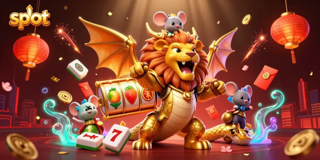 Experience the thrill of slot machines in a vibrant 3D illustration filled with lucky symbols and dynamic casino elements.