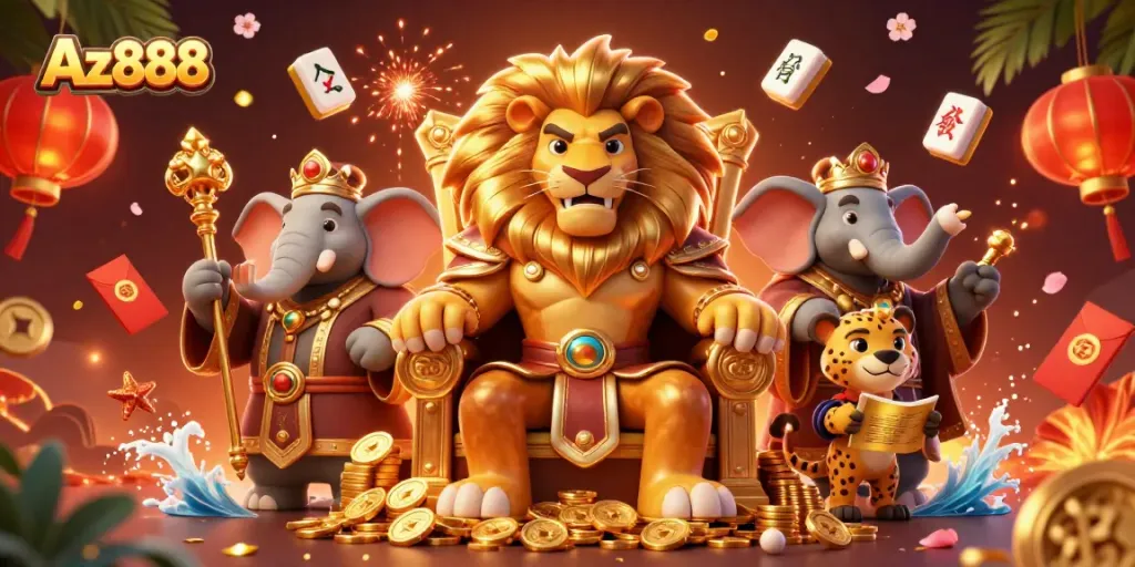 Experience thrilling gameplay at Az888 with a dynamic casino scene illustrated in vibrant detail.
