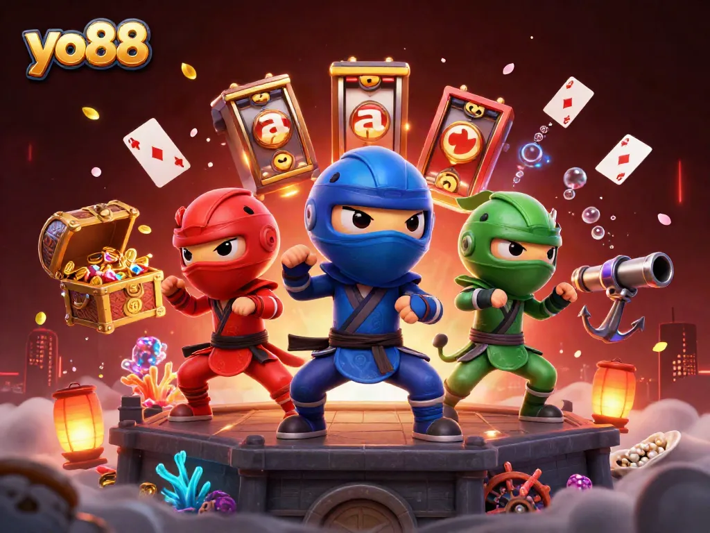 Join the thrilling adventure of yo88 with vibrant chameleon ninjas and dynamic casino elements.