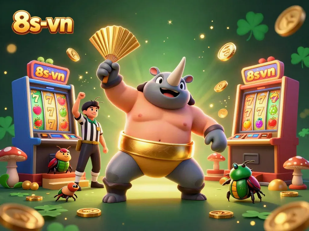 Experience thrilling wins with the 8s-vn sumo champion beetle amid dazzling slot machines.