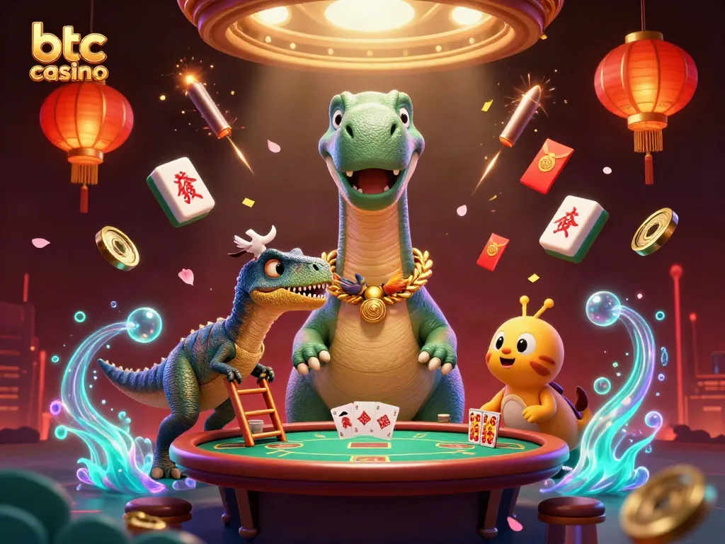 Experience thrilling gameplay at a btc casino with a vibrant 3D illustration featuring fun characters and exciting elements.
