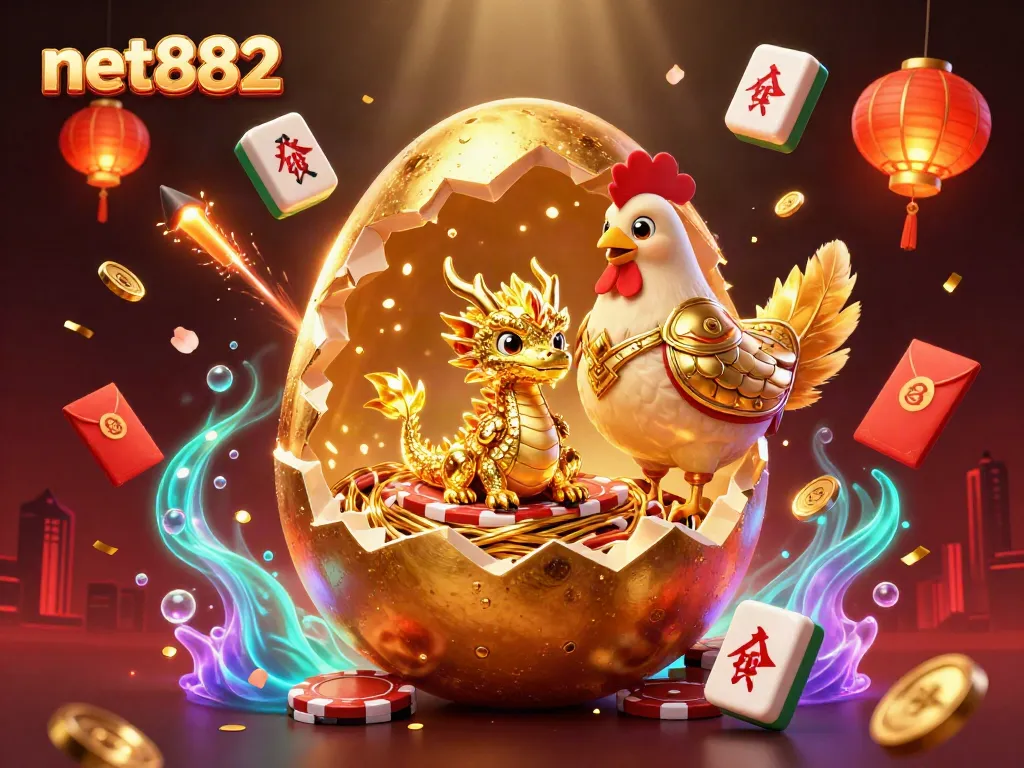 Bet on thrilling games at net882 with a golden dragon and poker chips scene