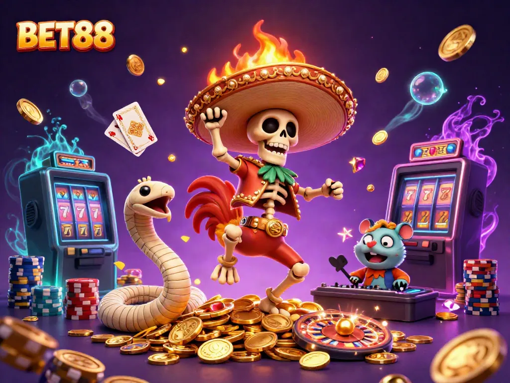 Experience the thrill of BET88 with our vibrant casino illustration featuring mariachis and gold!